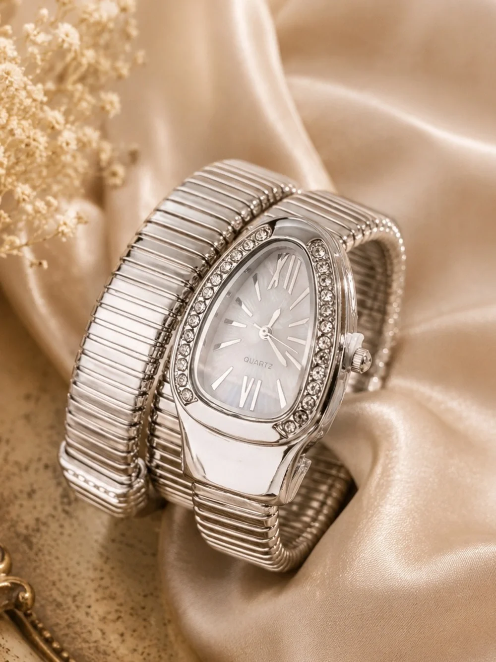 Serpenti Snake Silver Crystal-Trim Wrap Watch